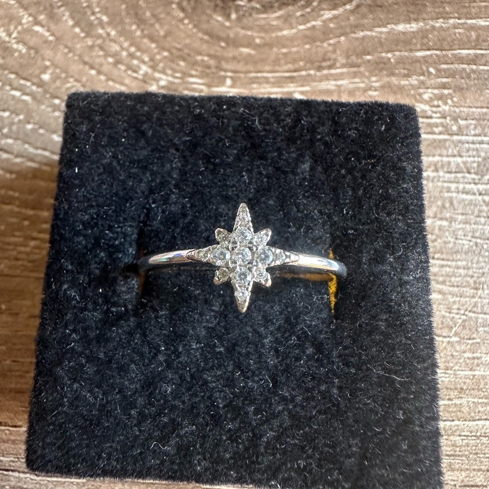 Sterling Silver Starburst CZ Ring - size 9 - Picture 3 of 7